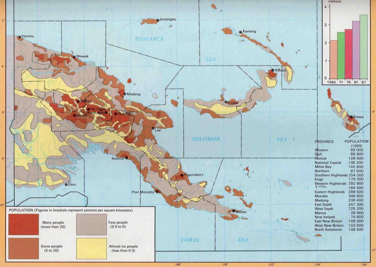 карта Папуа Нова Гвинеја становништво