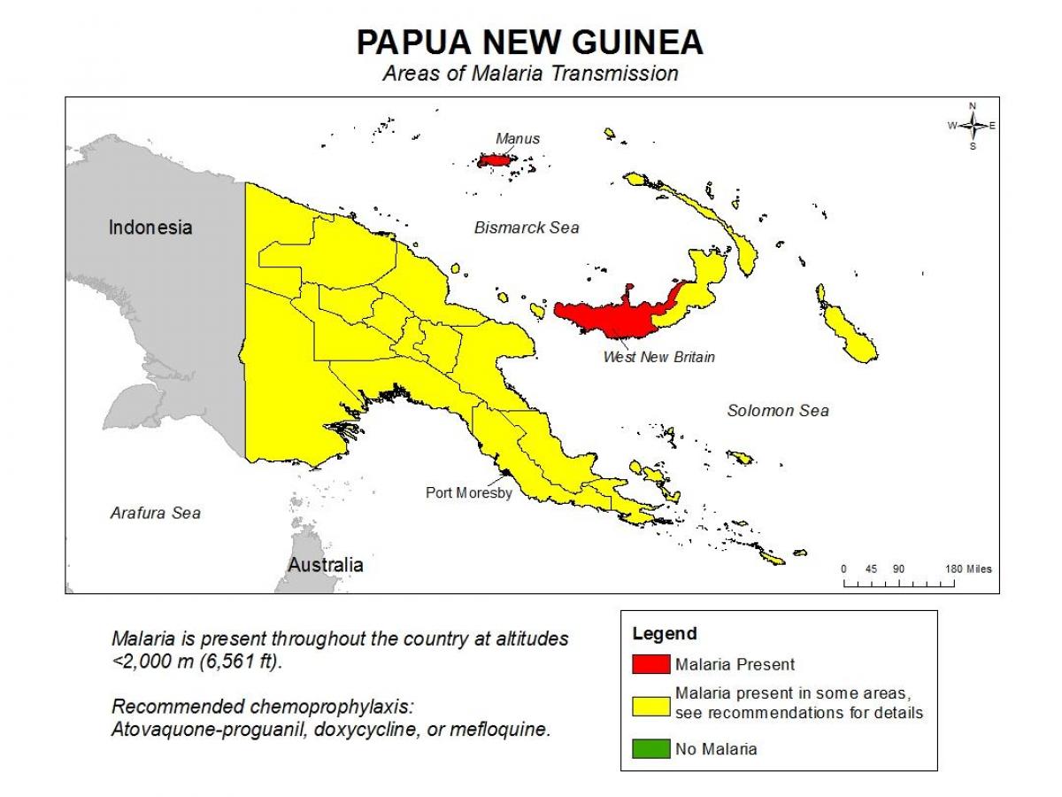 карта Папуа Нова Гвинеја маларија