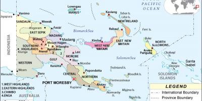 Карта Папуа Нова Гвинеја, покрајине